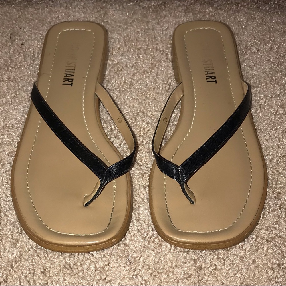 Colin Stuart Black Leather & Wooden Flipflop Thong